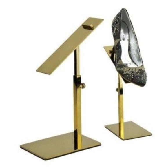 2 Pack -Gold Polished Stainless Steel Adjustable Shoe Display Stand - Picture 3 of 9